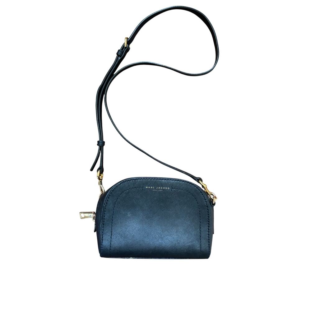 Marc Jacobs Saffiano Leather Mini Tote Crossbody Bag Black Gold Hardware